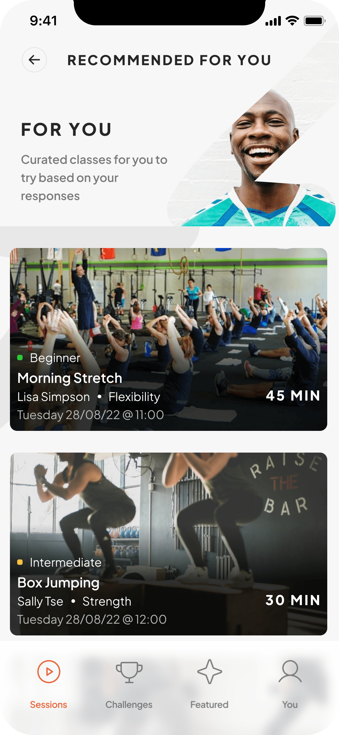 Class booking home screen