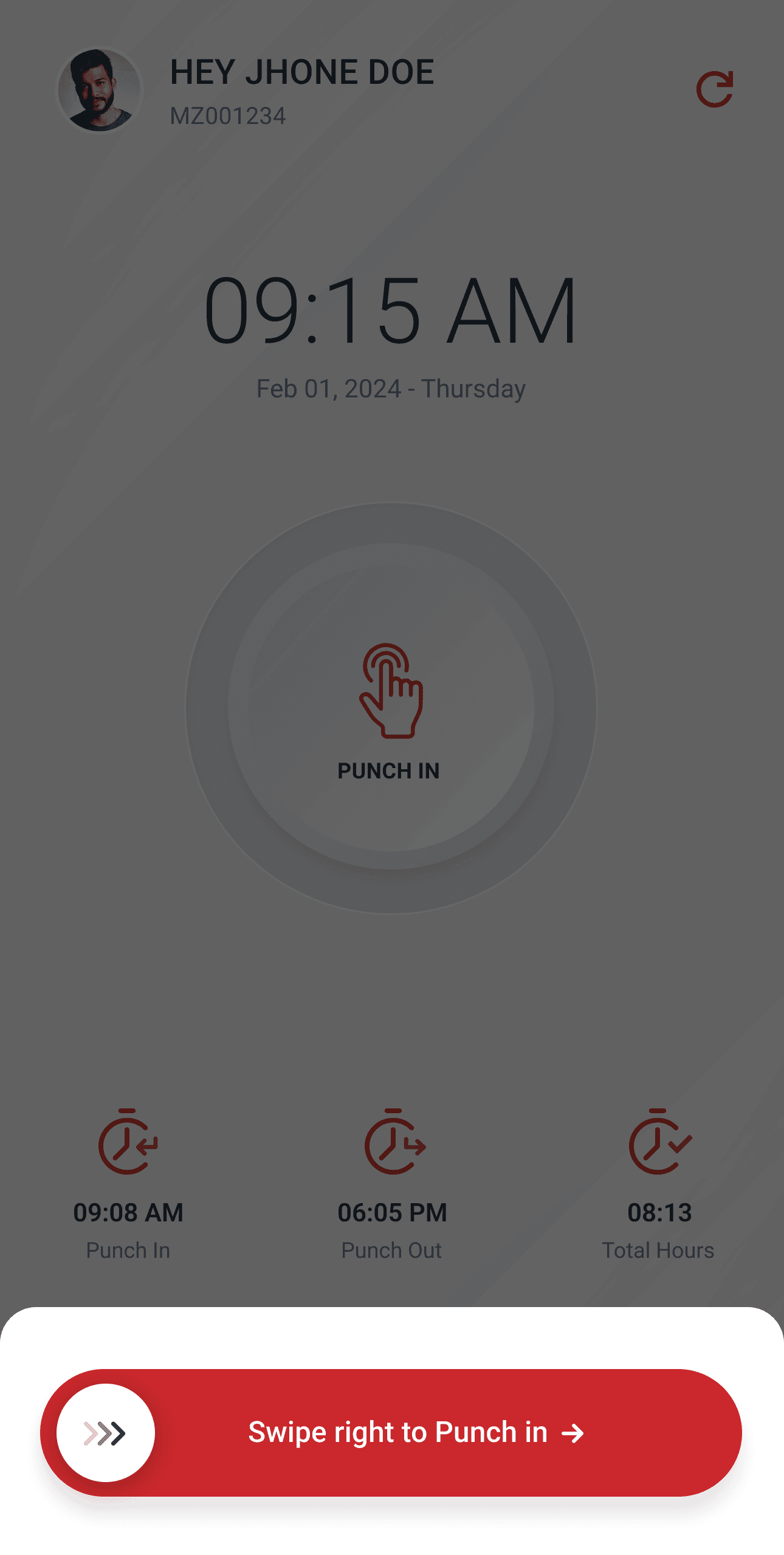 Attendance punch-in screen