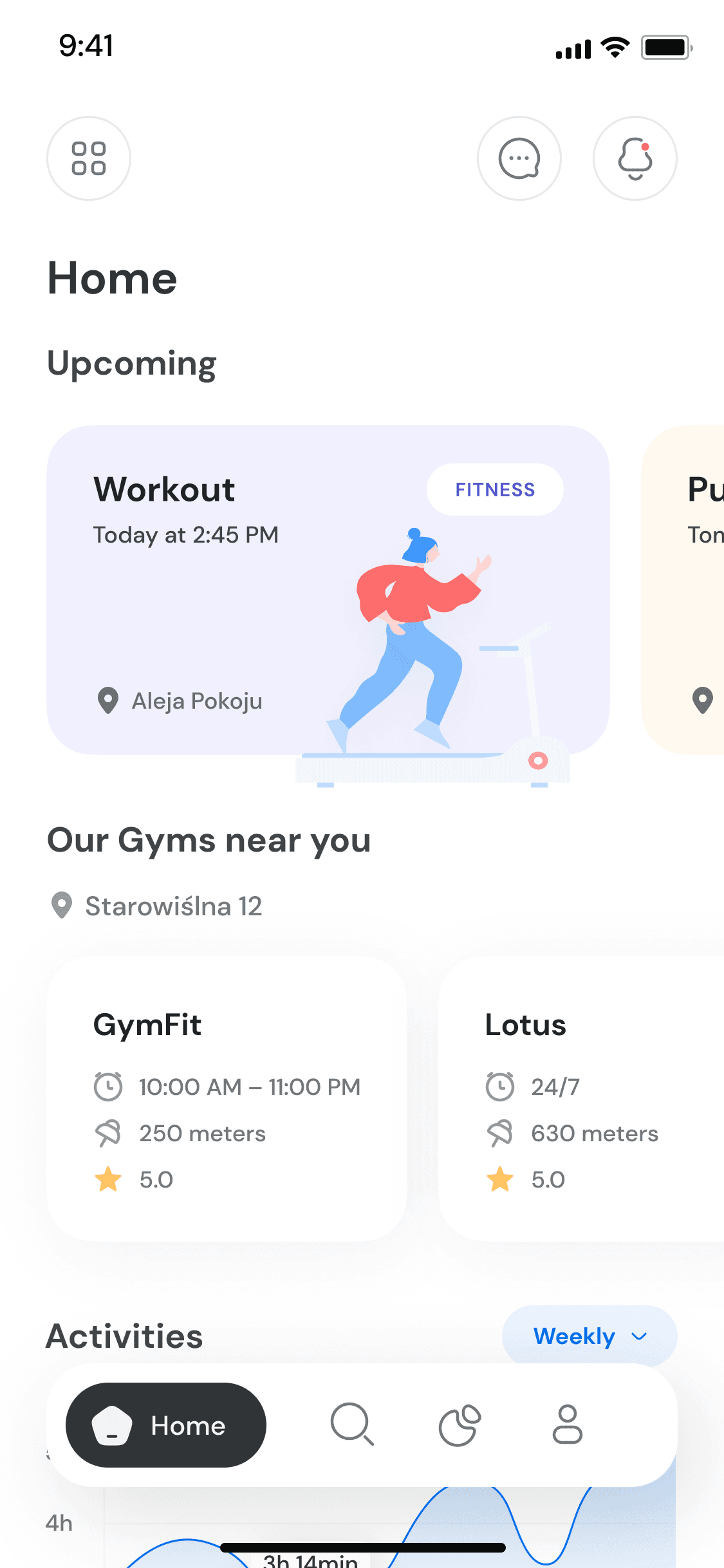 Gym management app home screen